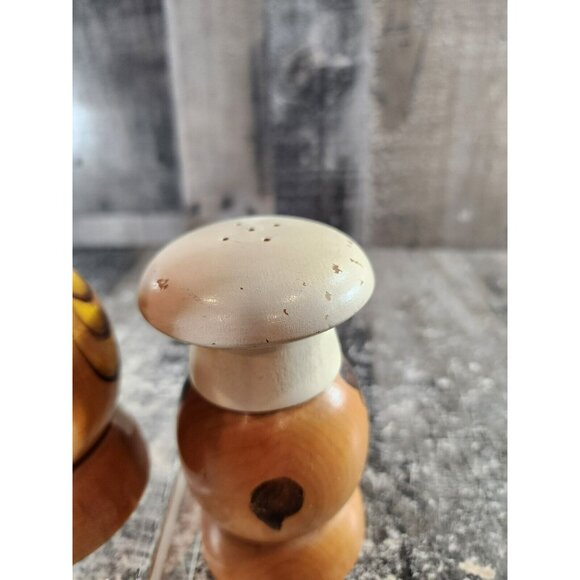 Vintage Salty & Peppy Retro Kitchen Salt Pepper Shakers Chef Large Wooden - Picture 5 of 8